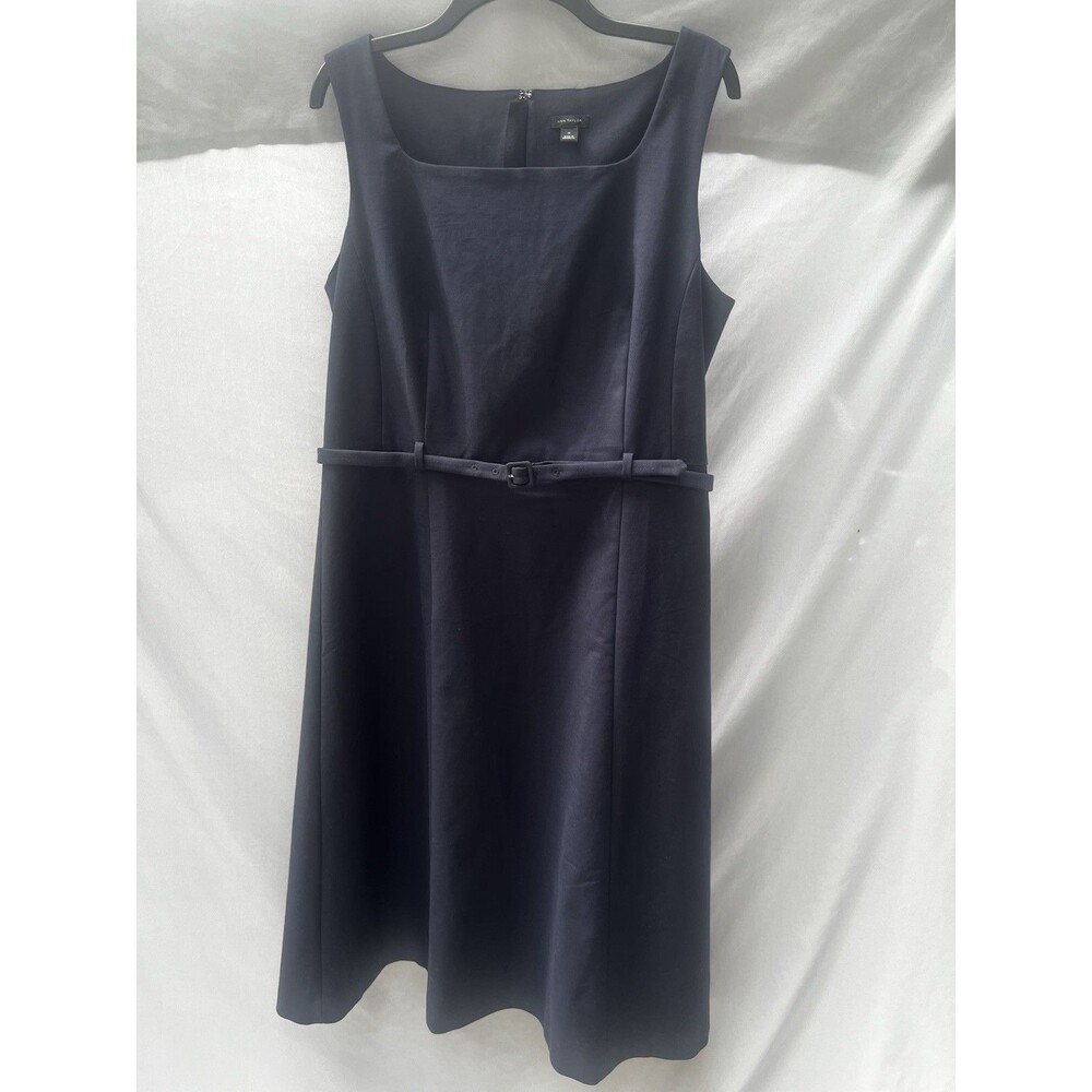 Women’s Ann Taylor Dress Size 14 Navy Blue Square Neck Belted